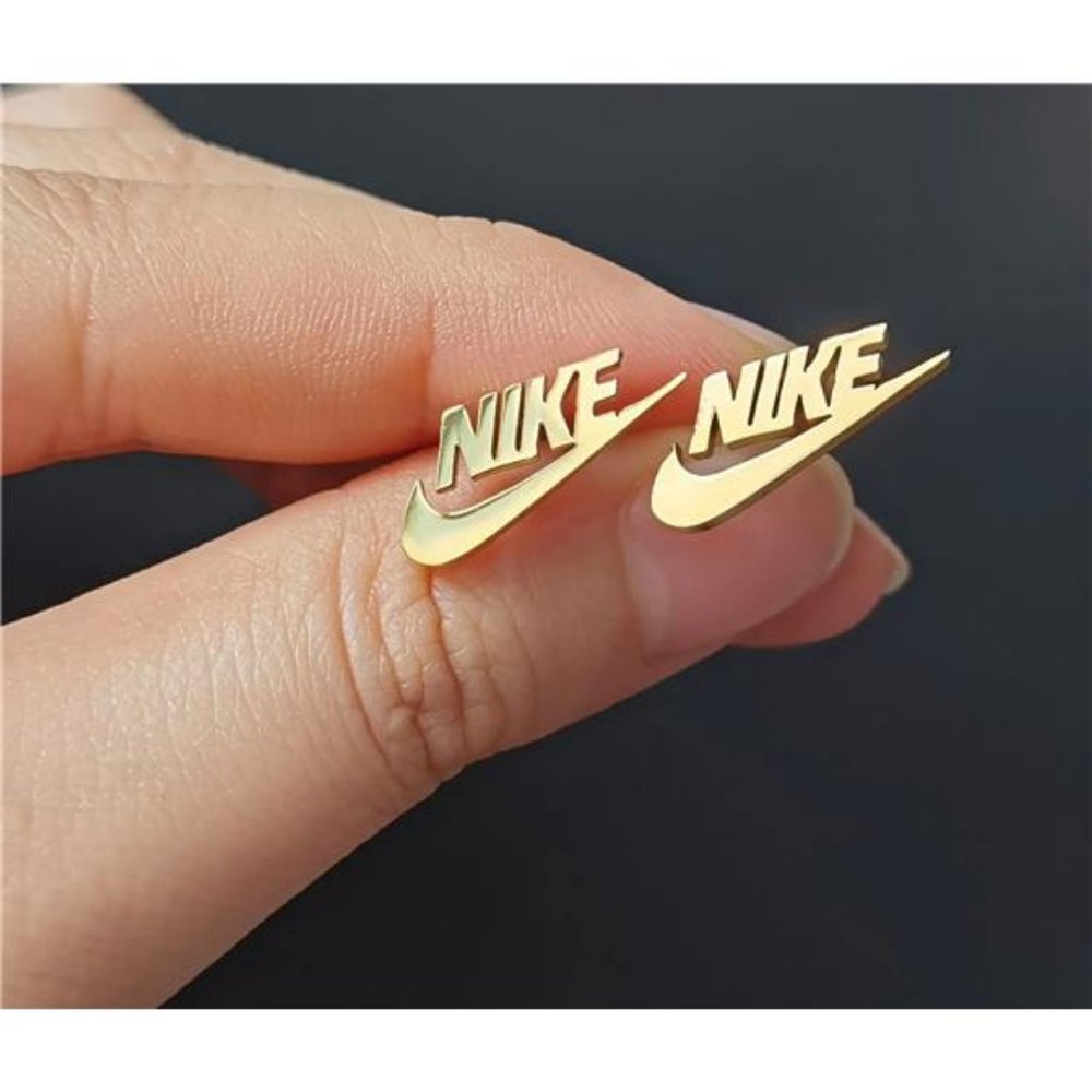 Nike Swoosh Gold - Plated Metal Stud Earrings,‎ Pair, For Men or Women